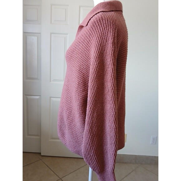 Olive + Oak Womens Sweater Pink Small Collared Tight Knit Bohemian Peasant - Picture 4 of 15